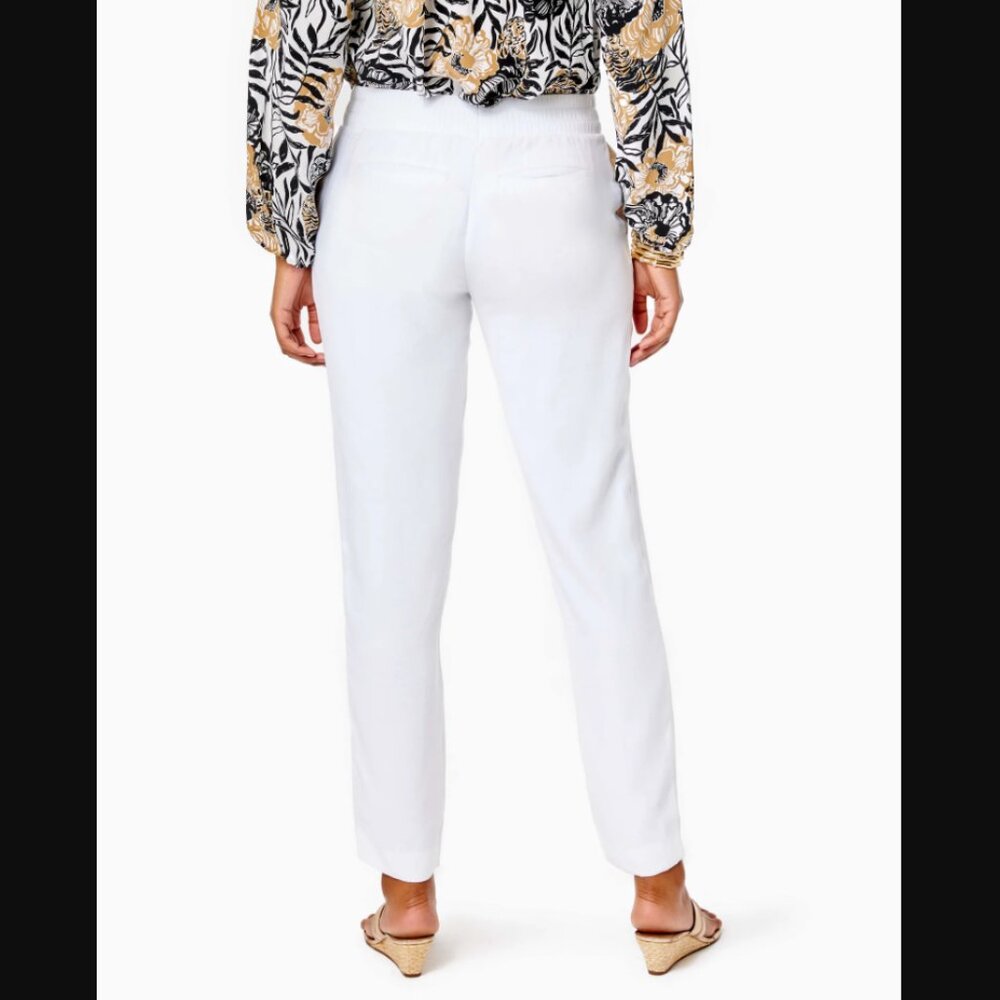 Lilly Pulitzer Alaura Pant Women S Coconut White Linen Smocked Waist 011964 - Picture 2 of 5